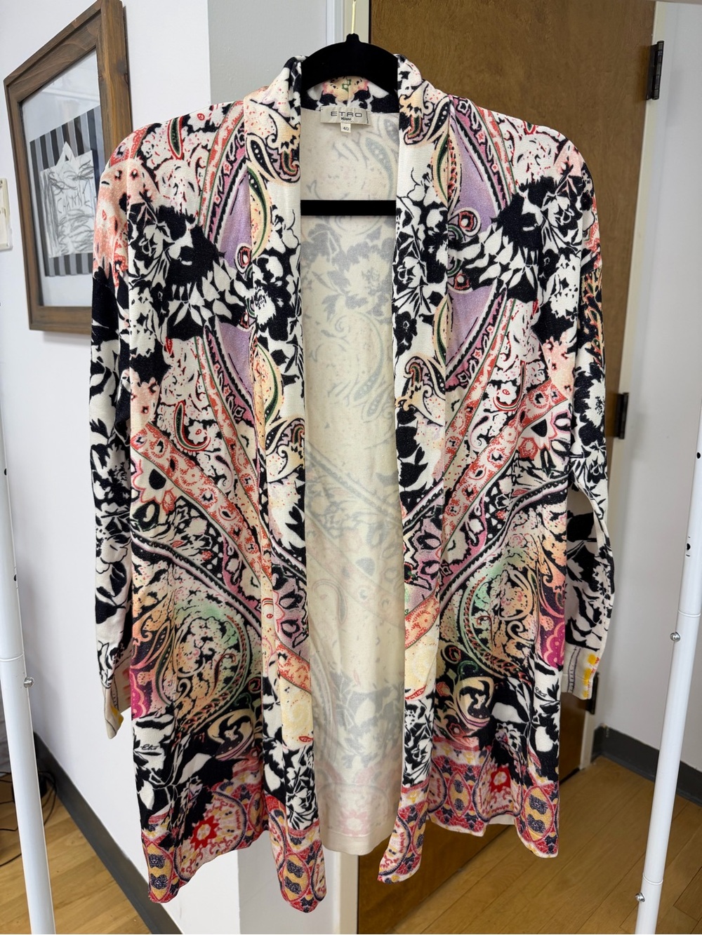 Etro Silk Blend Cream Paisley Long Knit Cardigan Quiet Luxury Designer Old Money